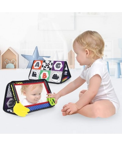 Tummy Time Mirror Toy Black and White High Contrast Baby Soft Cloth Book Foldable Baby Mirror Early Education Soft Cloth Book...