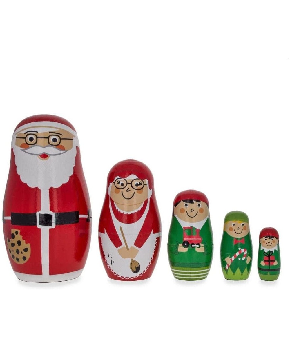 Set of 5 Santa Mrs. Claus Elf & Snowman Wooden Nesting Dolls 4.75 Inches $43.54 Nesting Dolls