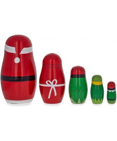 Set of 5 Santa Mrs. Claus Elf & Snowman Wooden Nesting Dolls 4.75 Inches $43.54 Nesting Dolls