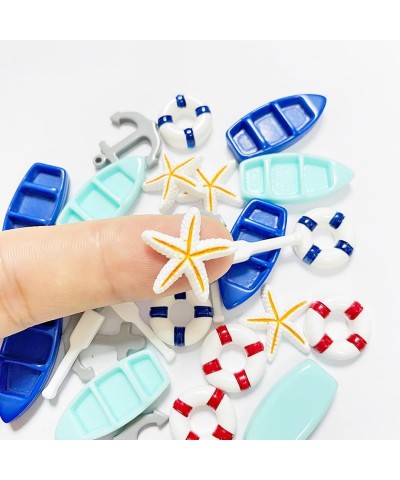 28PCS Resin Nautical Ornaments Miniature Beach Ornament Kits Mini Seaside Oars Canoe Anchor Lifebuoy Model Micro Landscape Sc...