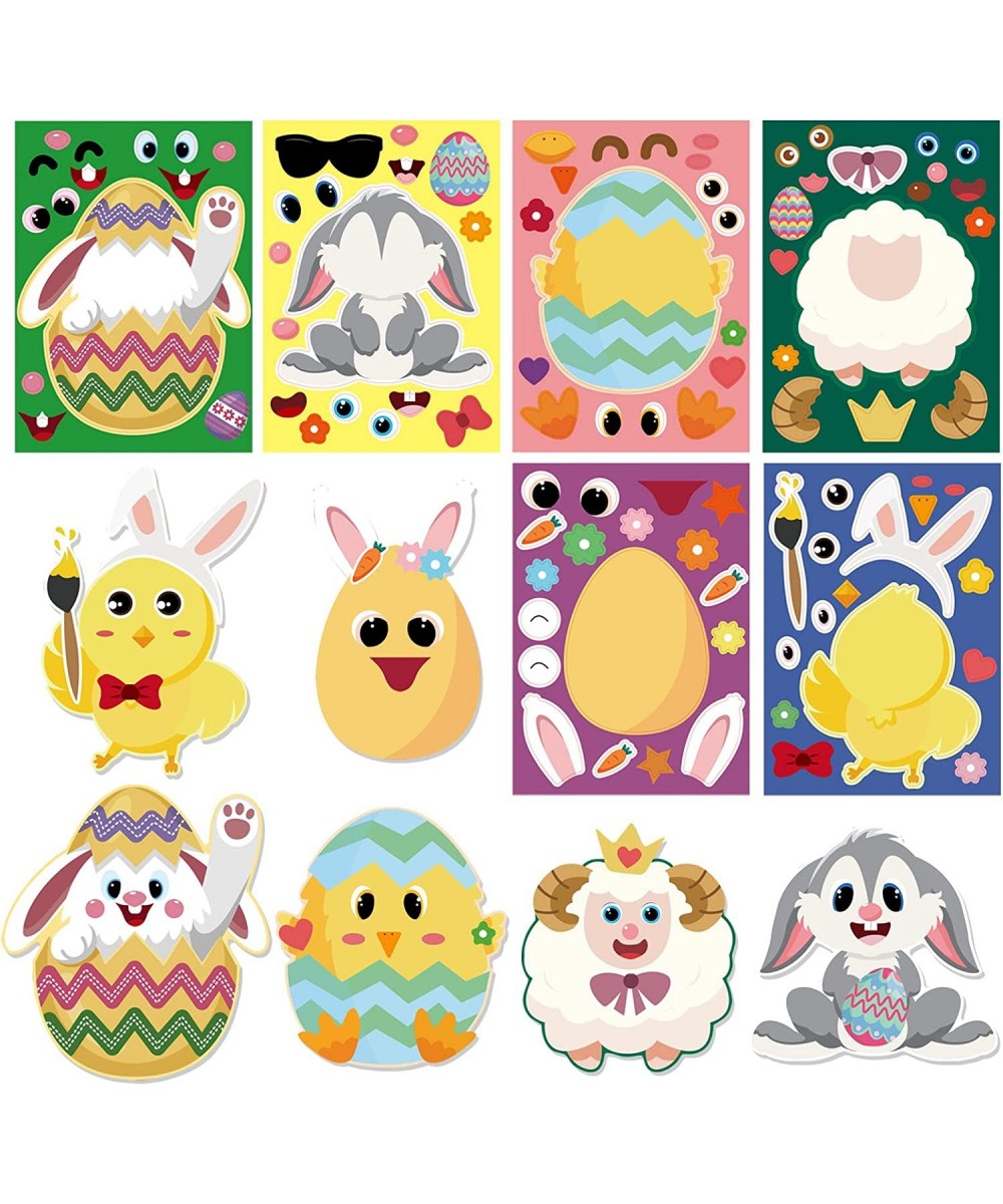 24 Sheets Easter Egg Bunny Decorating Stickers for Kids Toddlers Make a Face Craft Animals Stickers Sheep Bunny Rabbit Chicke...