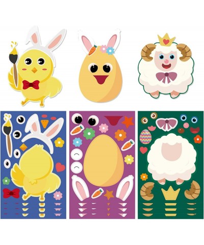 24 Sheets Easter Egg Bunny Decorating Stickers for Kids Toddlers Make a Face Craft Animals Stickers Sheep Bunny Rabbit Chicke...