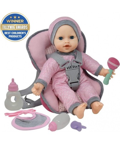 Doll Travel PlaySet - Baby Doll Car Seat Carrier Backpack with 12 Inch Soft Body Doll Includes Doll Bottles and Toy Accessori...