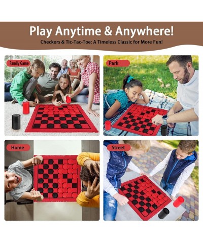 Giant Checkers Board Games 3 in 1 Tic Tac Toe Board Game for Adults & Kids with 24 Checker Pieces Reversible Rug - Indoor and...