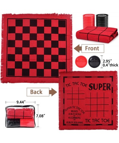 Giant Checkers Board Games 3 in 1 Tic Tac Toe Board Game for Adults & Kids with 24 Checker Pieces Reversible Rug - Indoor and...