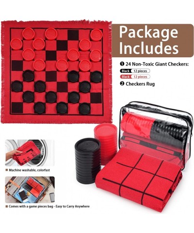 Giant Checkers Board Games 3 in 1 Tic Tac Toe Board Game for Adults & Kids with 24 Checker Pieces Reversible Rug - Indoor and...