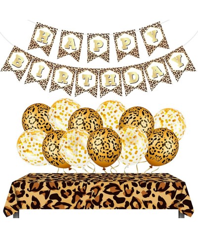 15 Pieces Cheetah Happy Birthday Decorations Leopard Print Banner Cheetah Birthday Banner Gold Leopard Balloons Leopard Print...