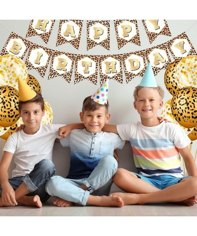 15 Pieces Cheetah Happy Birthday Decorations Leopard Print Banner Cheetah Birthday Banner Gold Leopard Balloons Leopard Print...