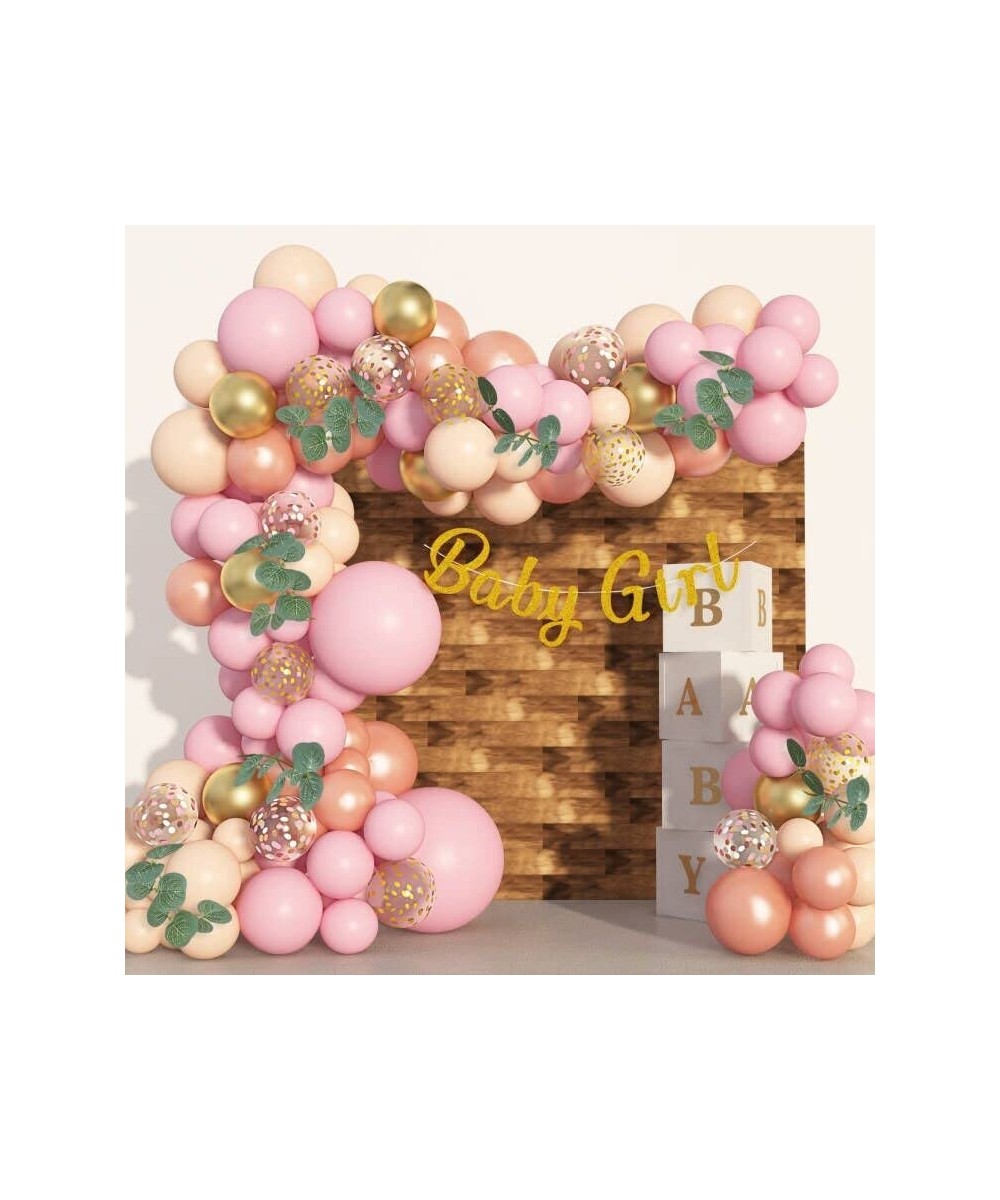 Baby Shower Decorations for Girl Rose Gold Pink Balloons Arch Garland Kit with Eucalyptus Boho Greenery Baby Girl Banner Peac...