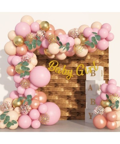 Baby Shower Decorations for Girl Rose Gold Pink Balloons Arch Garland Kit with Eucalyptus Boho Greenery Baby Girl Banner Peac...