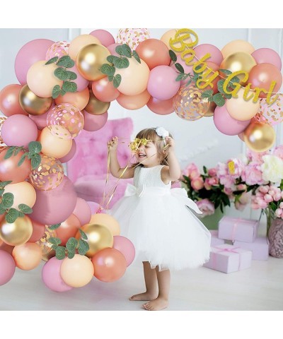 Baby Shower Decorations for Girl Rose Gold Pink Balloons Arch Garland Kit with Eucalyptus Boho Greenery Baby Girl Banner Peac...