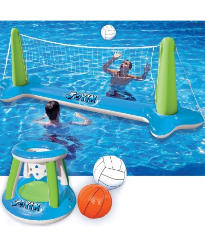 Inflatable Volleyball Net & Basketball Hoops Pool Float Set Balls Included for Kids and Adults Summer Pool Game Summer Floati...