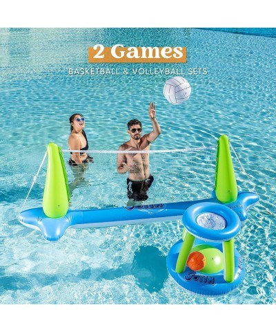 Inflatable Volleyball Net & Basketball Hoops Pool Float Set Balls Included for Kids and Adults Summer Pool Game Summer Floati...