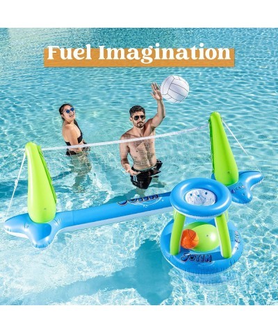 Inflatable Volleyball Net & Basketball Hoops Pool Float Set Balls Included for Kids and Adults Summer Pool Game Summer Floati...