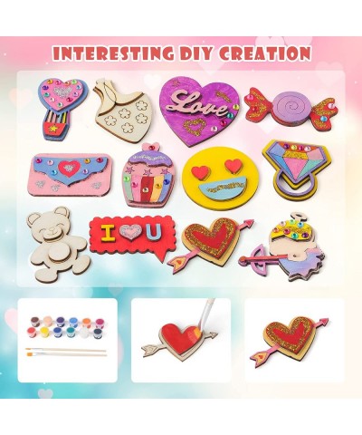 Valentine's Day Wood Craft Art for Kids-12 pcs DIY Painting Wooden Magnet Craft Kit for Boy Girls Aged 3 4 5 6 7 8 Birthday P...