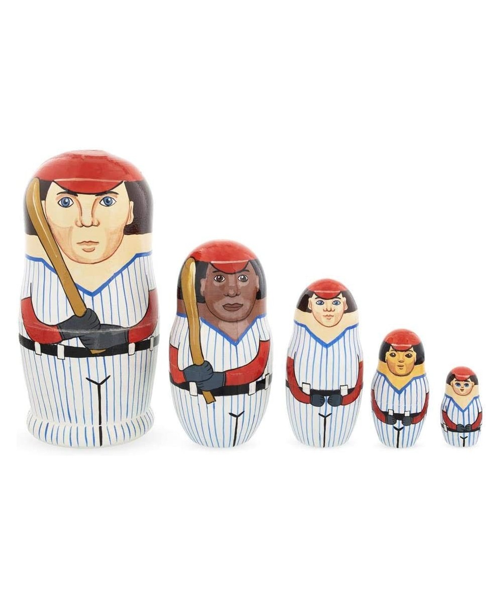 Set of 5 Baseball Wooden Nesting Dolls 6 Inches $100.00 Nesting Dolls