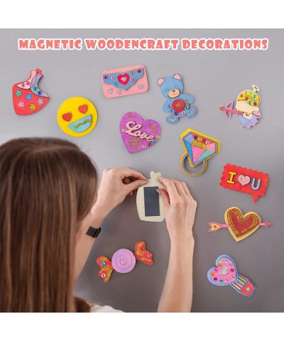 Valentine's Day Wood Craft Art for Kids-12 pcs DIY Painting Wooden Magnet Craft Kit for Boy Girls Aged 3 4 5 6 7 8 Birthday P...