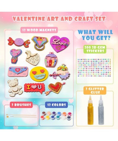 Valentine's Day Wood Craft Art for Kids-12 pcs DIY Painting Wooden Magnet Craft Kit for Boy Girls Aged 3 4 5 6 7 8 Birthday P...