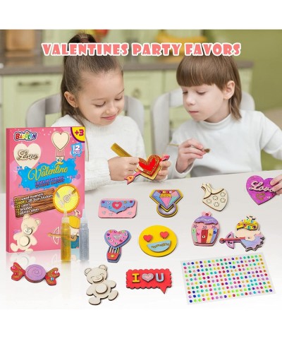 Valentine's Day Wood Craft Art for Kids-12 pcs DIY Painting Wooden Magnet Craft Kit for Boy Girls Aged 3 4 5 6 7 8 Birthday P...