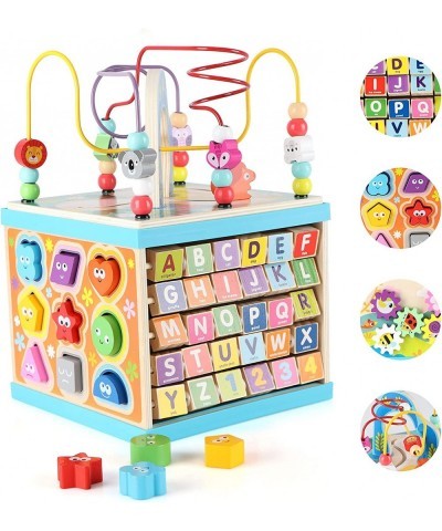 Wooden Activity Cube for 1 2 3 Year Old Kids 5 in 1 Multipurpose ABC-123 Abacus Bead Maze Shape Sorter|Early Educational Toy ...