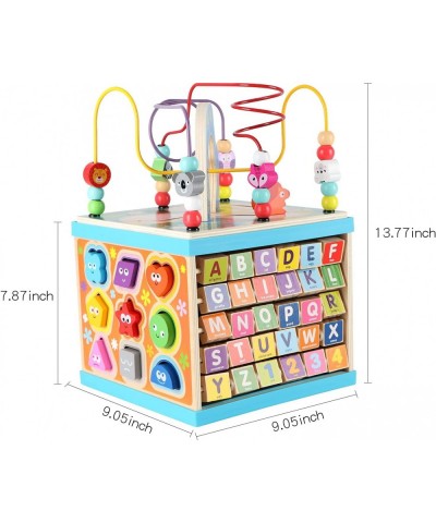 Wooden Activity Cube for 1 2 3 Year Old Kids 5 in 1 Multipurpose ABC-123 Abacus Bead Maze Shape Sorter|Early Educational Toy ...