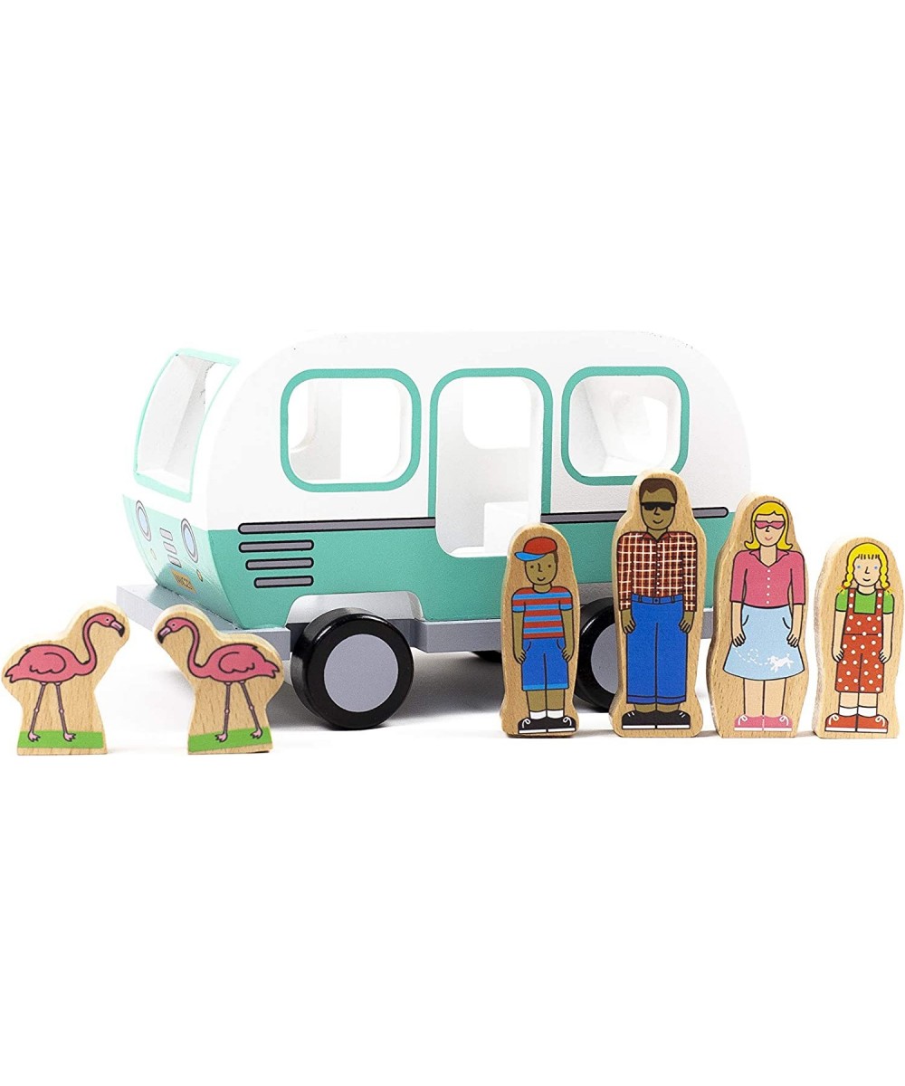 Glamping Camping Magnetic Camper Creations – Classic Wooden Toy Van – Recreational Vehicle RV Family and Pink Flamingos - Dev...