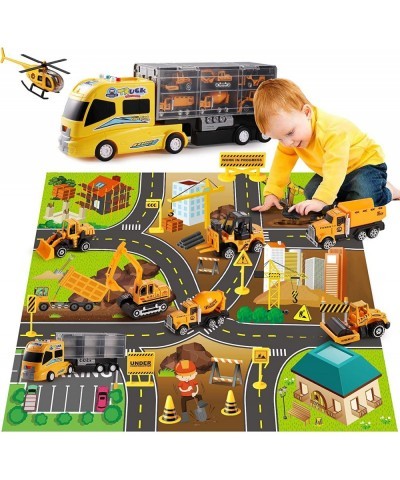 Construction Diecast Car Toys Kids Alloy Metal Vehicles Play Mat Set Excavator Cement Dump Truck Tractor Helicopter Carrier T...