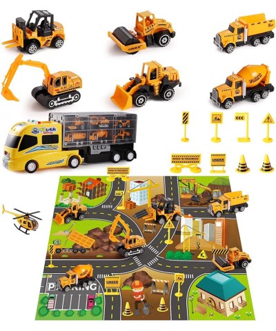 Construction Diecast Car Toys Kids Alloy Metal Vehicles Play Mat Set Excavator Cement Dump Truck Tractor Helicopter Carrier T...