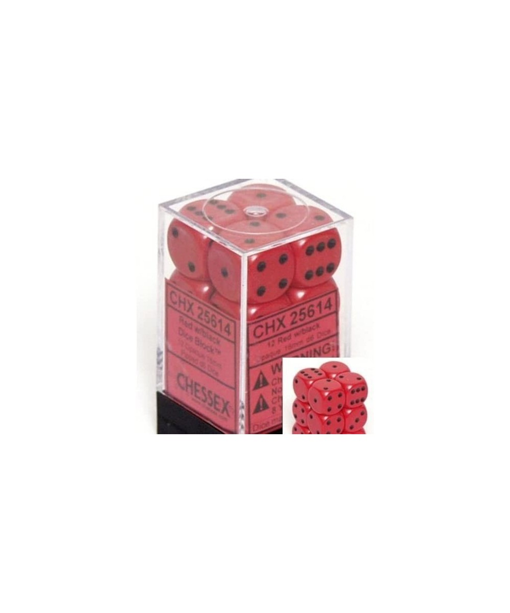 Dice d6 Sets: Opaque Red with Black - 16mm Six Sided Die (12) Block of Dice $16.38 Game Accessories