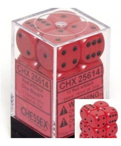 Dice d6 Sets: Opaque Red with Black - 16mm Six Sided Die (12) Block of Dice $16.38 Game Accessories