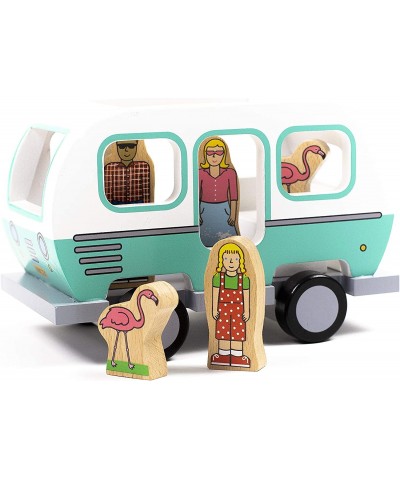 Glamping Camping Magnetic Camper Creations – Classic Wooden Toy Van – Recreational Vehicle RV Family and Pink Flamingos - Dev...