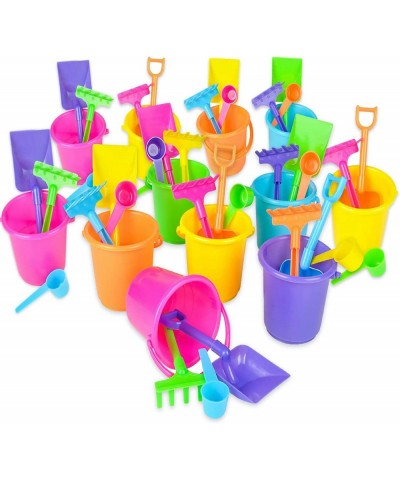 Mini Beach Bucket and Shovel Set - (Pack of 12) 3-1/4" Mini Bucket Party Favor Sand Box Play Set and Mini Beach Sand Pail Inc...