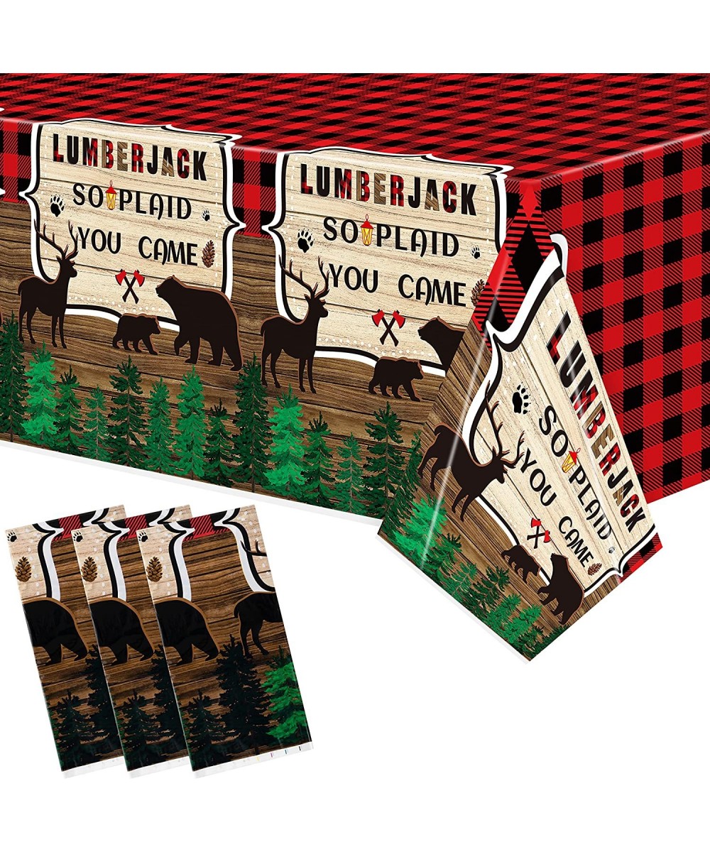 3 Pack Lumberjack Table Cover Decorations Supplies Buffalo Plaid Lumberjack Tablecloth Plastic Rectangle Disposable Tablecove...