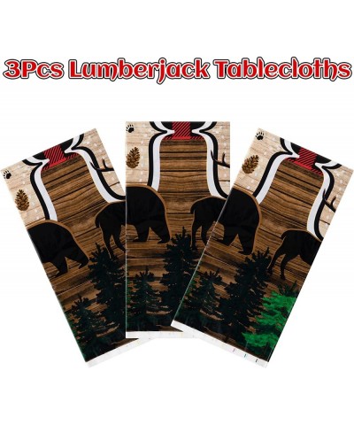 3 Pack Lumberjack Table Cover Decorations Supplies Buffalo Plaid Lumberjack Tablecloth Plastic Rectangle Disposable Tablecove...