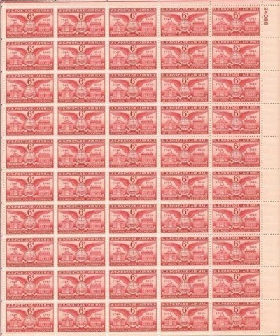 US Stamp - 1949 Alexandria Bicentennial Airmail - 50 Stamp Sheet C40 $21.64 Collectibles Display & Storage