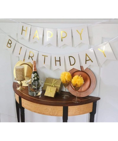 Happy Birthday Banner Birthday Decorations Versatile Beautiful Swallowtail Bunting Flag Garland Chic White and Gold $16.10 Ki...