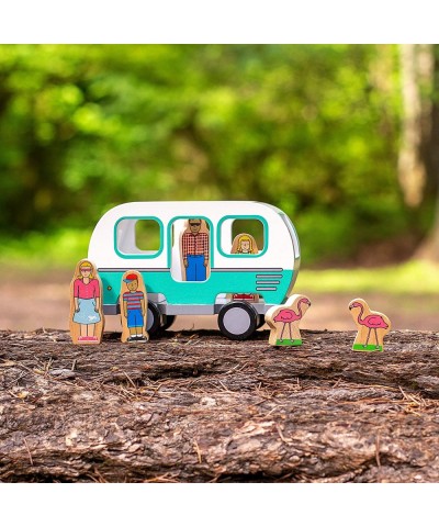 Glamping Camping Magnetic Camper Creations – Classic Wooden Toy Van – Recreational Vehicle RV Family and Pink Flamingos - Dev...