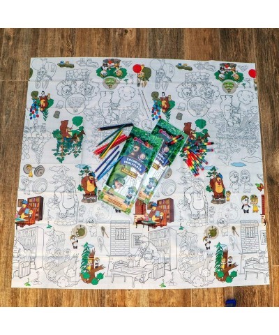 Masha and the Bear Coloring Tablecloth 3.16 ft x 3.94 ft | Activity Paper Roll for Kids Party Table Boys Girls Playroom | Rea...