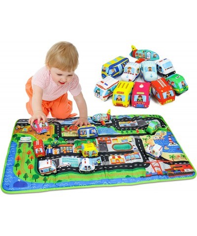 Soft Toy Car Set with Play Mat 10 Cars Washable Non-Toxic Soft Baby Toy Set Soft Vehicle Set Educational Preschool Toy for Ba...