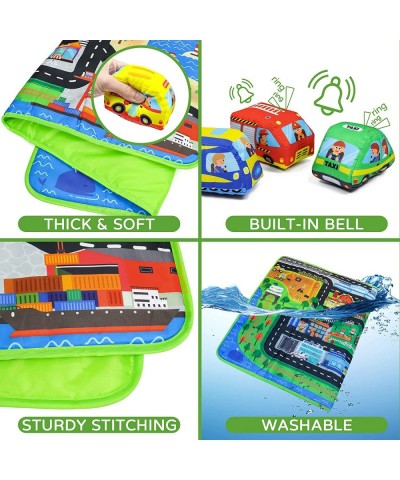 Soft Toy Car Set with Play Mat 10 Cars Washable Non-Toxic Soft Baby Toy Set Soft Vehicle Set Educational Preschool Toy for Ba...