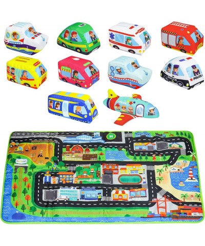 Soft Toy Car Set with Play Mat 10 Cars Washable Non-Toxic Soft Baby Toy Set Soft Vehicle Set Educational Preschool Toy for Ba...