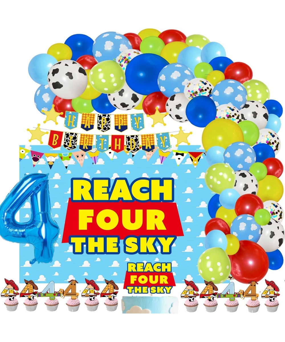 Toy Inspired Story Birthday Party Supplies 4th Birthday-Cartoon Story Balloons Arch Banner Backdrop Cake Cupcake Topper 4 Foi...