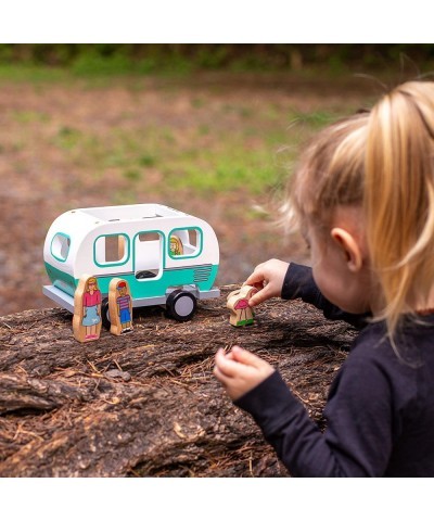 Glamping Camping Magnetic Camper Creations – Classic Wooden Toy Van – Recreational Vehicle RV Family and Pink Flamingos - Dev...