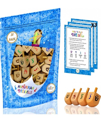 Wood Dreidels Hanukkah Draydel with English Transliteration & Instruction Cards! (30-Pack) $28.01 Novelty Spinning Tops