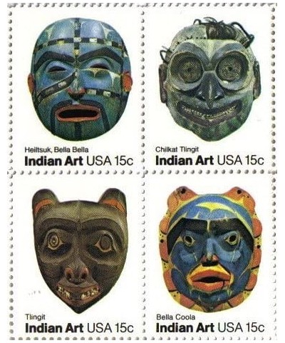 PACIFIC NORTHWEST INDIAN MASKS 1837a Block of 4 x 15¢ US Postage Stamps $14.62 Collectibles Display & Storage