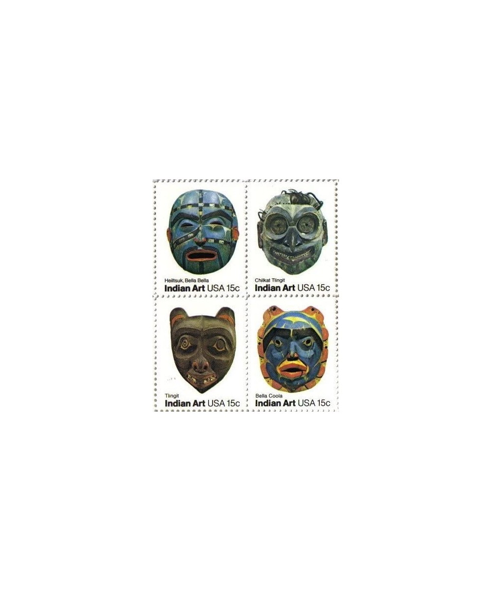 PACIFIC NORTHWEST INDIAN MASKS 1837a Block of 4 x 15¢ US Postage Stamps $14.62 Collectibles Display & Storage