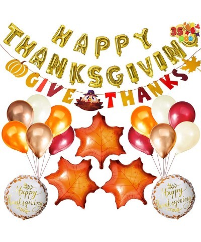 35 Pcs Thanksgiving Party Decoration Set Includes GiveThanks Hanging Banner Happy Thanksgiving Gold Letter Foil Balloon 12 La...