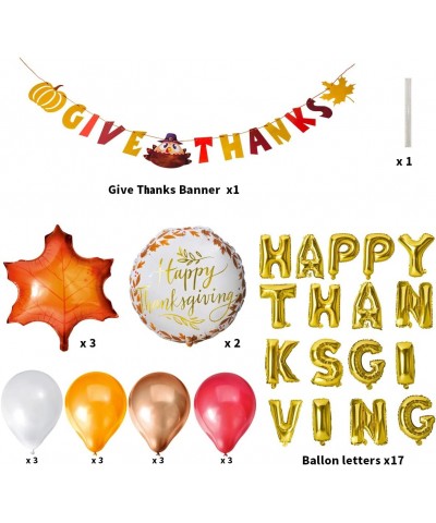 35 Pcs Thanksgiving Party Decoration Set Includes GiveThanks Hanging Banner Happy Thanksgiving Gold Letter Foil Balloon 12 La...