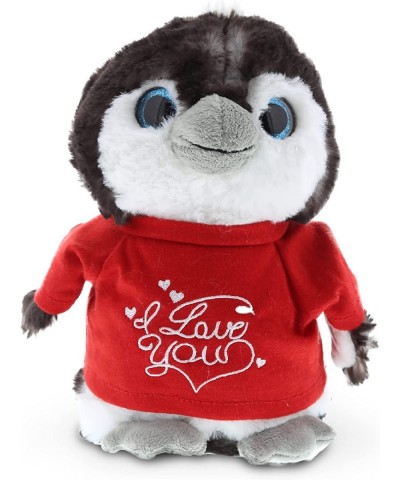 I Love You Sitting Grey Penguin Plush – Cute Stuffed Animal with Red Shirt and Name Personalization for Valentine Anniversary...