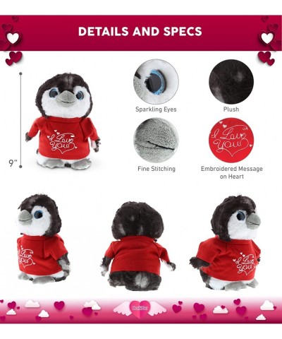 I Love You Sitting Grey Penguin Plush – Cute Stuffed Animal with Red Shirt and Name Personalization for Valentine Anniversary...